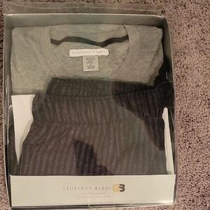 Geoffrey Beene Gray  Long Sleeve Tee and Striped Lounge Pants